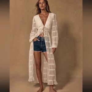 April Ivory Sheer Long Sleeve Tie-Front
Duster Top